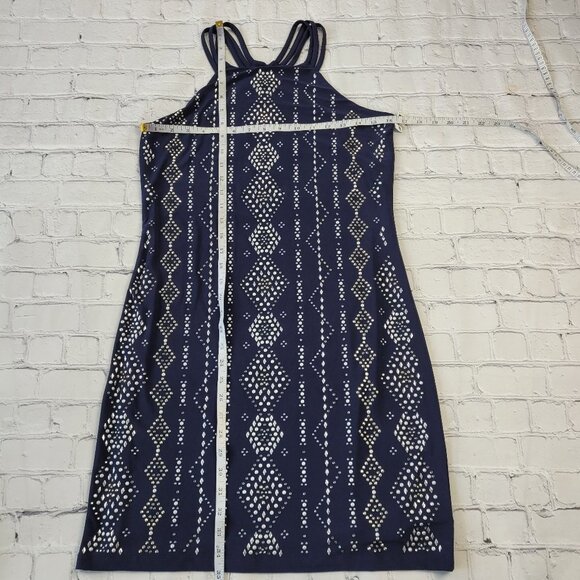 WHITE HOUSE BLACK MARKET Embellished Rhinestone Grommet Pattern Dress Blue XS - Picture 2 of 14